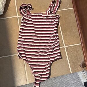 Wishlist Burgundy and White Striped Bodysuit